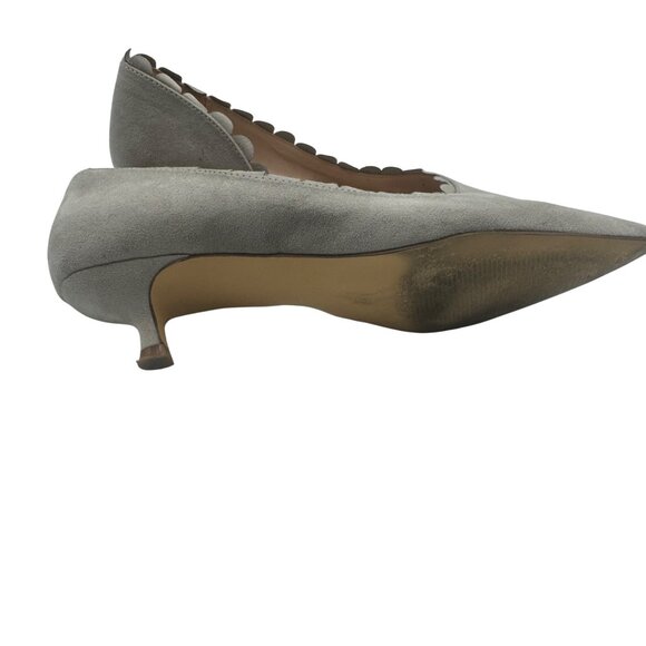 Journee Collection Scalloped Edge Suede Gray Kitten Heel Pointed Toe Pumps Size6 - Picture 6 of 8